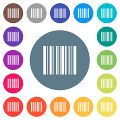 Barcode flat white icons on round color backgrounds