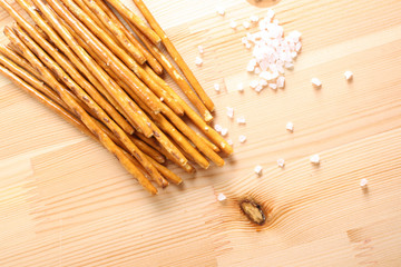 sticks bread salted on a wooden
