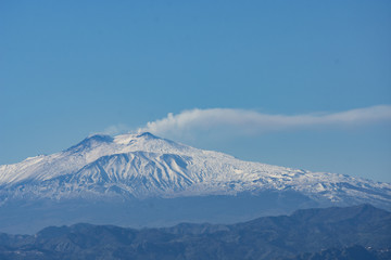Fototapeta na wymiar Landscape of ETNA MOUNT WITH SNOW