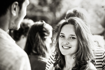  During a party, Portrait of a young woman with a friend