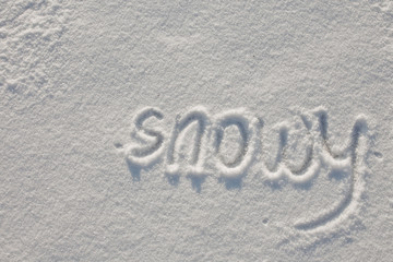 Snow-covered lake. Snow cover. Copy Space. text snowy written finger