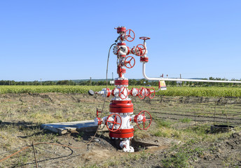 Well for oil and gas production. Oil well wellhead equipment. Oil production