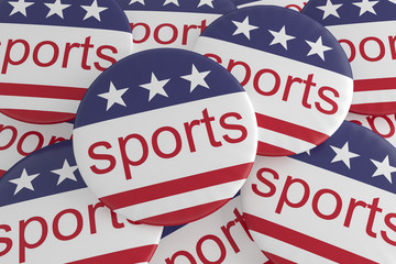 Fototapeta premium USA Sports Concept: Pile of Sports Buttons With US Flag, 3d illustration