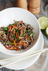 Japanese noodles with beef and vegetables