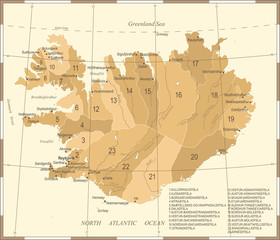 Iceland Map - Vintage Detailed Vector Illustration