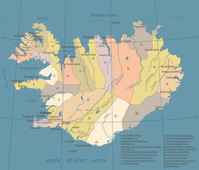 Iceland Map - Vintage Detailed Vector Illustration