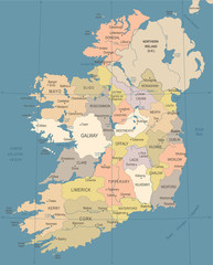 Fototapeta premium Mapa Irlandii - Vintage szczegółowe ilustracji wektorowych