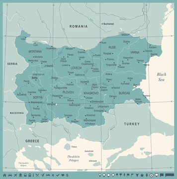 Bulgaria Map - Vintage Detailed Vector Illustration