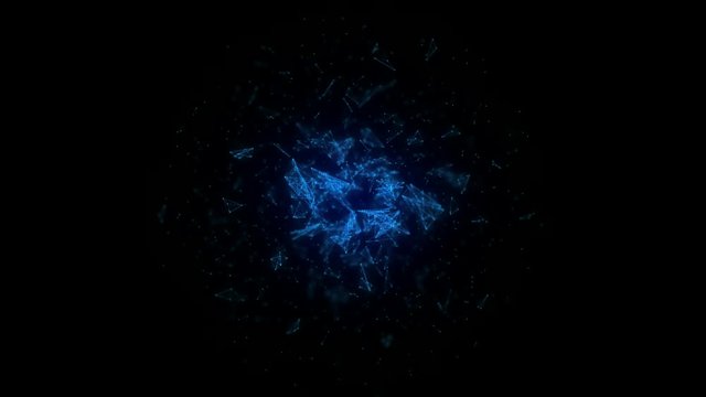 Abstract star like cluster of fragments electronic debris slowly turning background