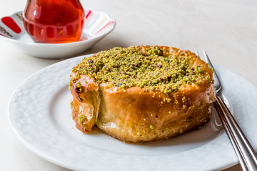 Turkish Konya Dessert Sac Arasi with Pistachio Powder / Kunefe Kadayif or Katmer