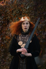 Naklejka premium Medieval Queen with a sword in her hand