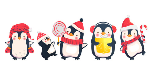 Obraz premium ilustracja kreskówka pingwiny