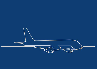 one line drawing of isolated vector object - passenger airplane