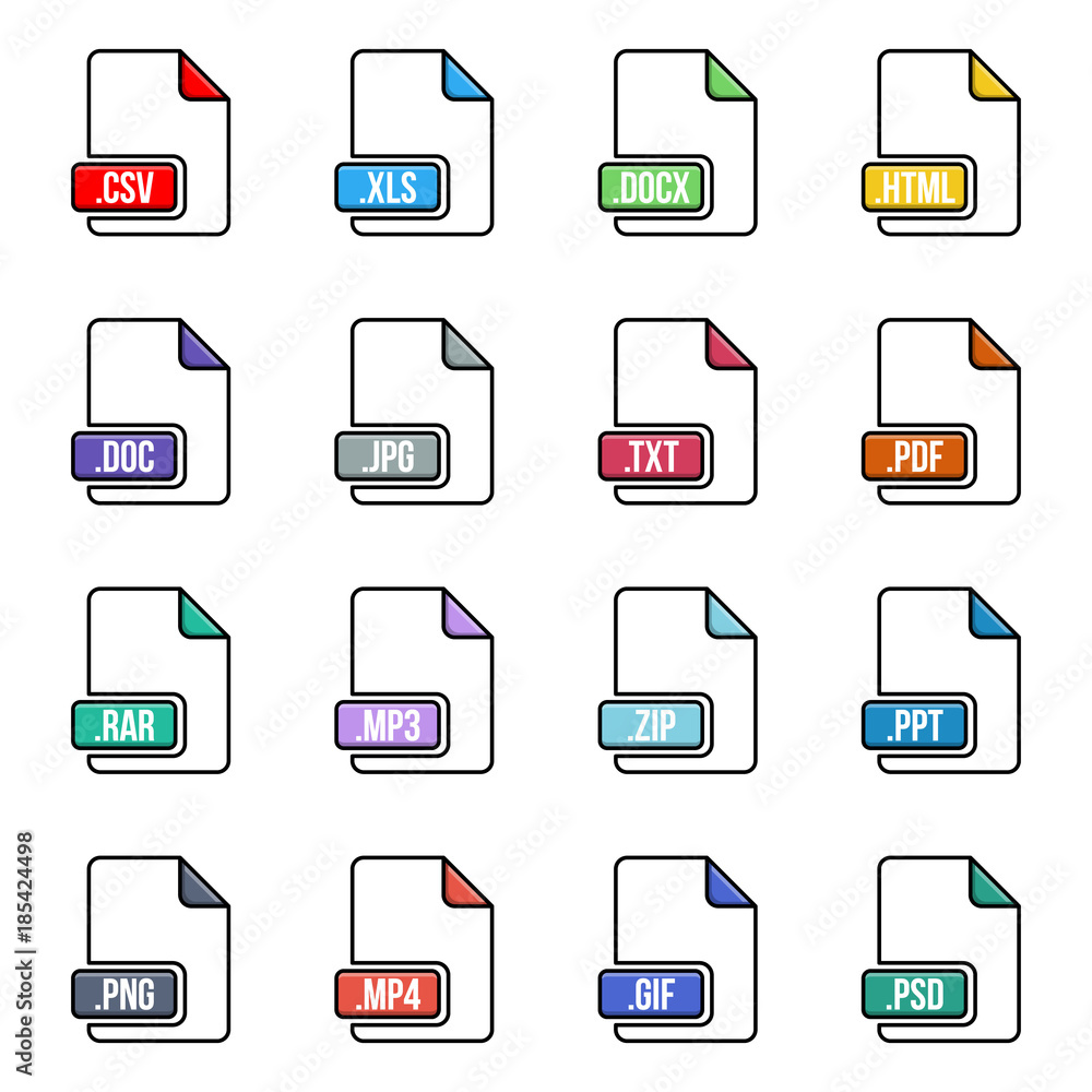 Fototapete creative vector illustration of file type icon set isolated on background. art design flat lable. do