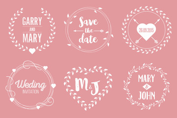 Creative vector illustration of save the date wedding witn name set isolated on background. Art design floral logo templates. Abstract concept graphic invitation card, flyer, banner element