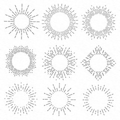 Creative vector illustration of geometric hand drawn sun beams isolated on background. Art design linear sunlight waves, shining lines ray stars. Abstract concept graphic round or circle form element