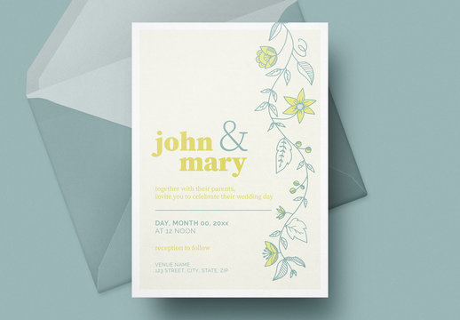 レモンと花柄の結婚式招待状