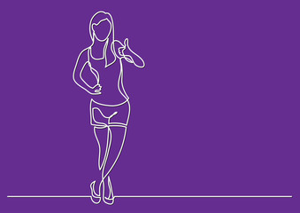 continuous line drawing of standing fitness woman-showing thumb up