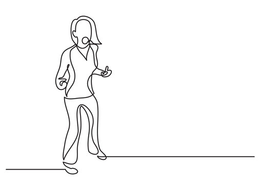 continuous line drawing of standing woman screaming in anger