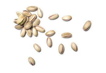 Roasted and salted pistachios isolated on white backround