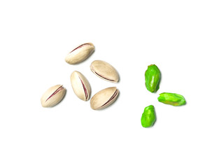 Roasted and salted pistachios isolated on white backround