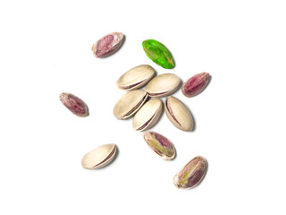 Roasted and salted pistachios isolated on white backround