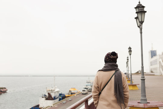 Woman is looking at the sea. Odessa