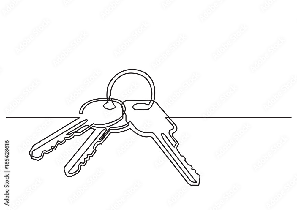 Poster one line drawing of isolated vector object - keys