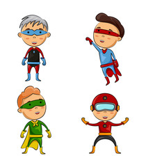 Cute four kids weariang superhero costumes with different pose