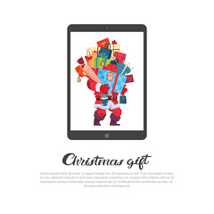 Christmas Gift Poster With Modern Digital Tablet Holday Sale And Discount Concept Vector Illustration