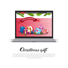 Christmas Gift Poster With Modern Digital Tablet Holday Sale And Discount Concept Vector Illustration