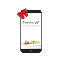 Modern Cell Smart Phone With Holiday Bow Christmas Gift Icon Concept Vector Illustration