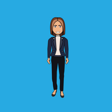 Cartoon Business Woman Standing Isolated On Blue Background Businesswoman Figure Vector Illustration