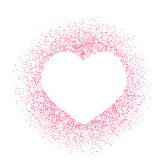 Pink glitter heart frame, border. Vector dust isolated on white