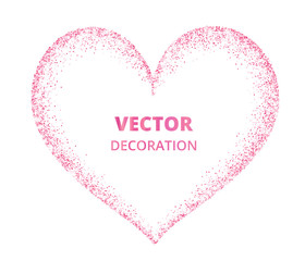 Pink glitter heart frame, border. Vector dust isolated on white