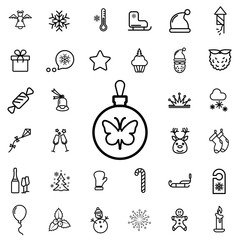 decoration for a tree with a butterfly. winter, celebration, christmas line icon set