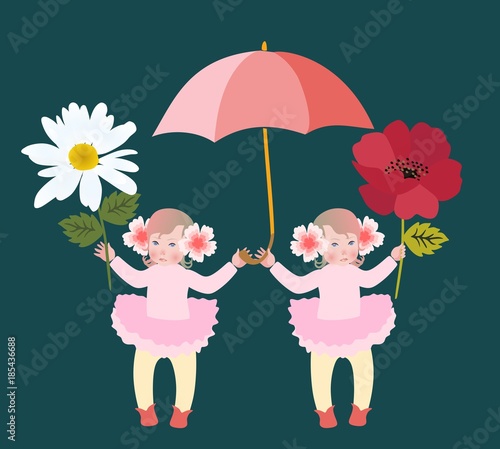 Baby Shower Invitation With Babies Twins Girls It S Gemini Vector
