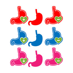 Love kidney icon with plus and minus sign.  stock illustration