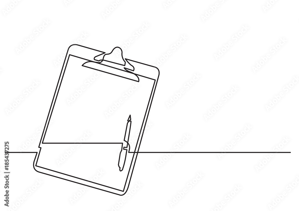 Poster one line drawing of isolated vector object - clipboard with pen