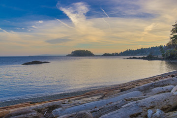 Ocean view from Neck Point park in Nanaimo at sunset, Vancouver Island