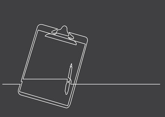 one line drawing of isolated vector object - clipboard with pen