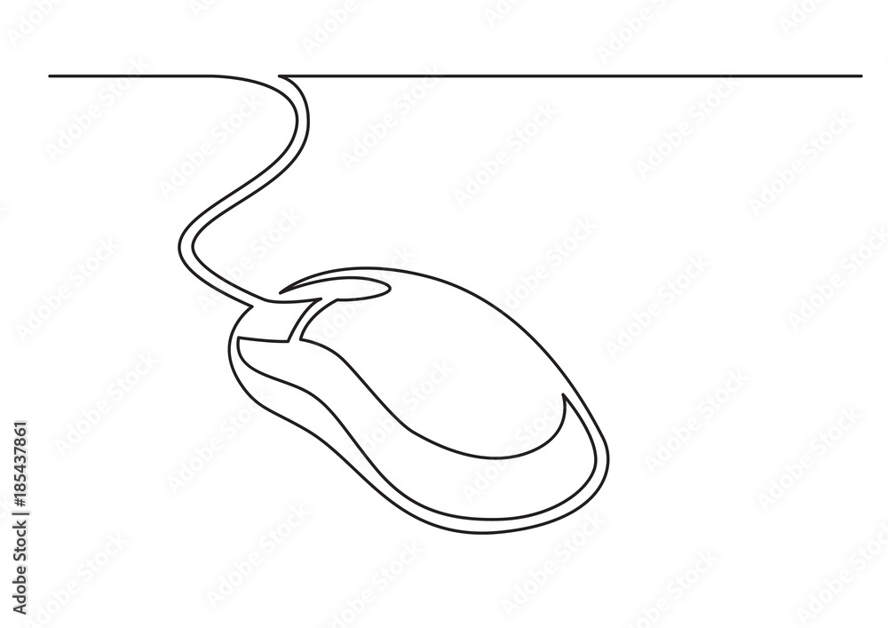 Fototapete one line drawing of isolated vector object - wired computer mouse