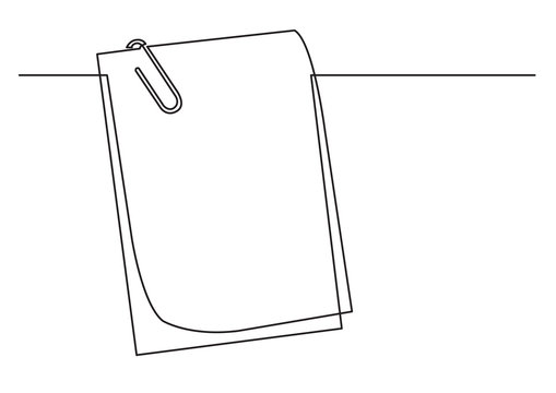 one line drawing of isolated vector object - papers with paper clip