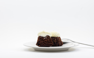 Chocolate cupcakes on white plate with room for copy text