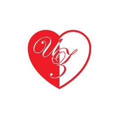 initial two letter love half shape