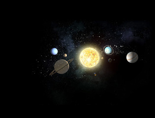 System of planets . Mixed media
