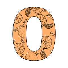 「 0 」数字とオレンジのハンドドローイング