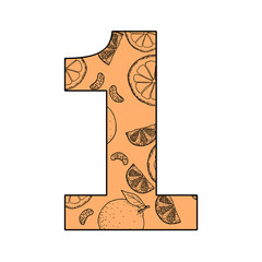 「 1 」数字とオレンジのハンドドローイング