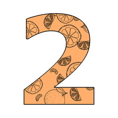 「 2 」数字とオレンジのハンドドローイング
