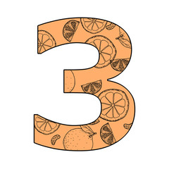 「 3 」数字とオレンジのハンドドローイング